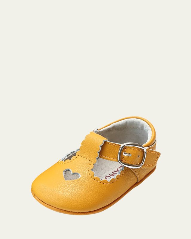 Girl's Rosale Heart Cutout Leather Mary Jane Crib Shoes, Baby